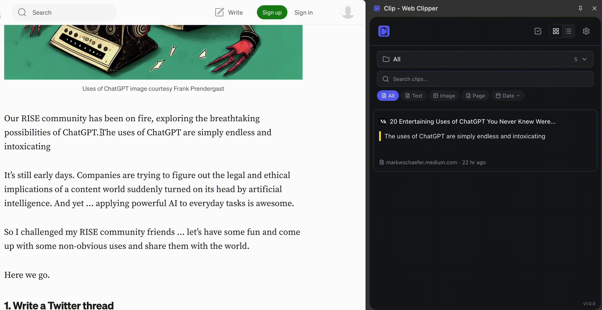 Clip extension demo - saving web content with one click